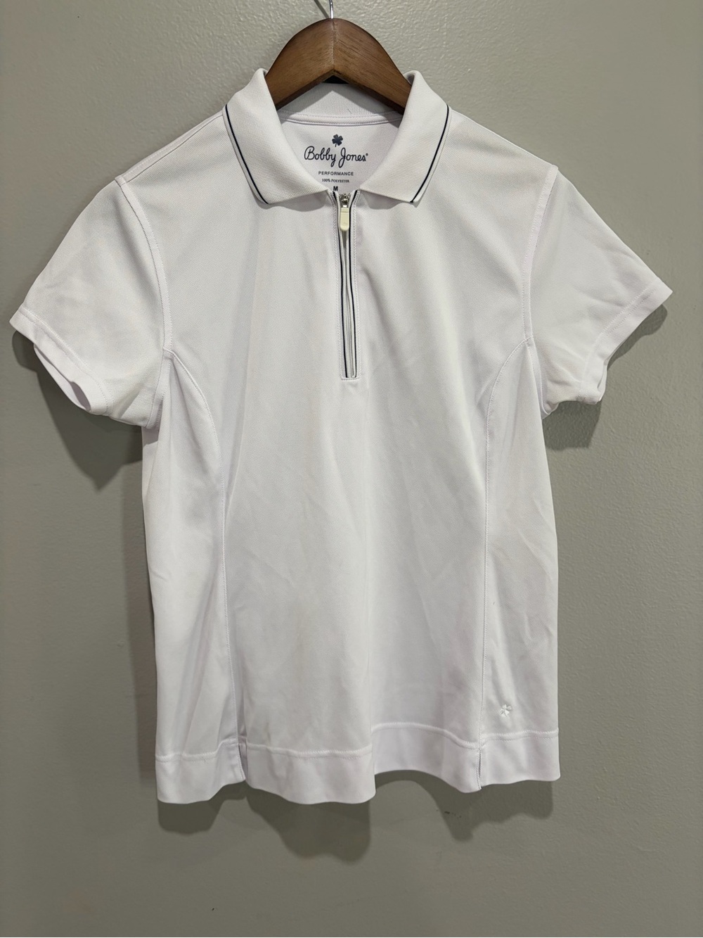 Bobby Jones Women’s White Polo with Black Trim Zip size M